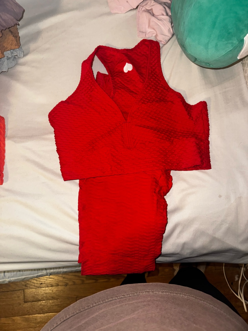 Booty by Brabants Red Croco Skin High-Waist Leggings and Curvy Sports Bra
